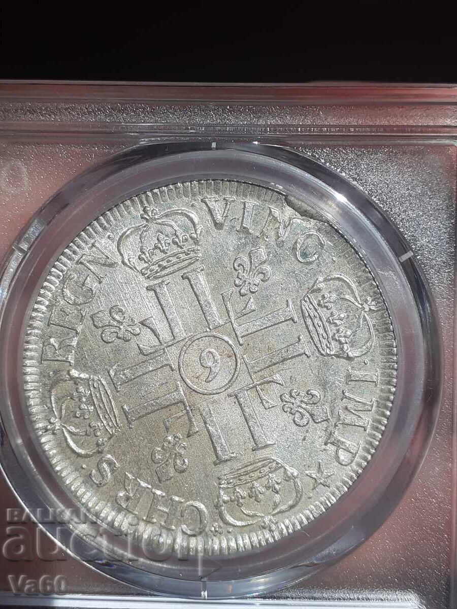 Livrarea Ecu 1691 Rennes Franța argint AU58 PCGS Livrarea Ecu 1691 Rennes Franța argint AU58 PCGS