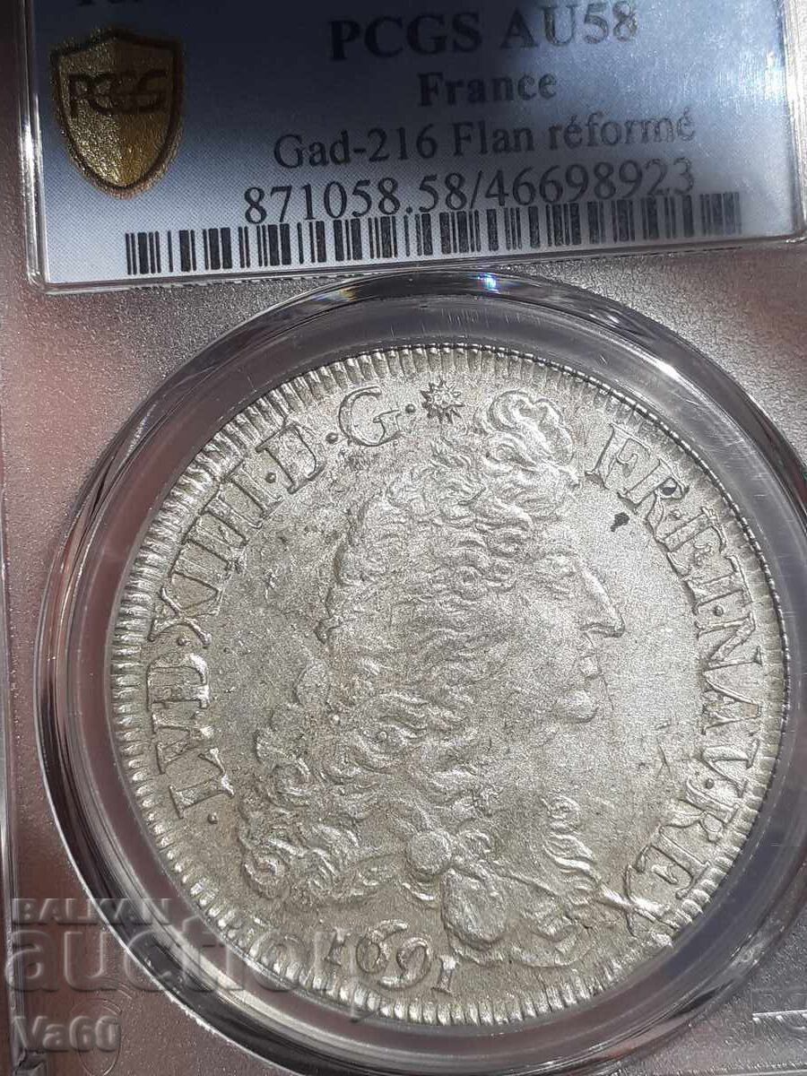 Ecu 1691 Rennes Franța argint AU58 PCGS - 7 Ecu 1691 Rennes Franța argint AU58 PCGS - 7