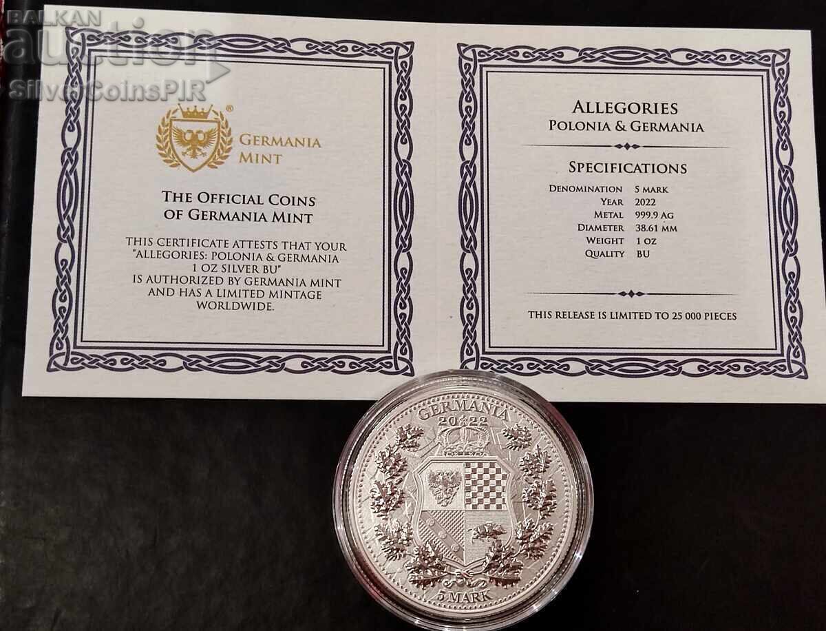 Delivery of Silver 5 Mark Germany and Poland 2022 Germania mint Delivery of Silver 5 Mark Germany and Poland 2022 Germania mint