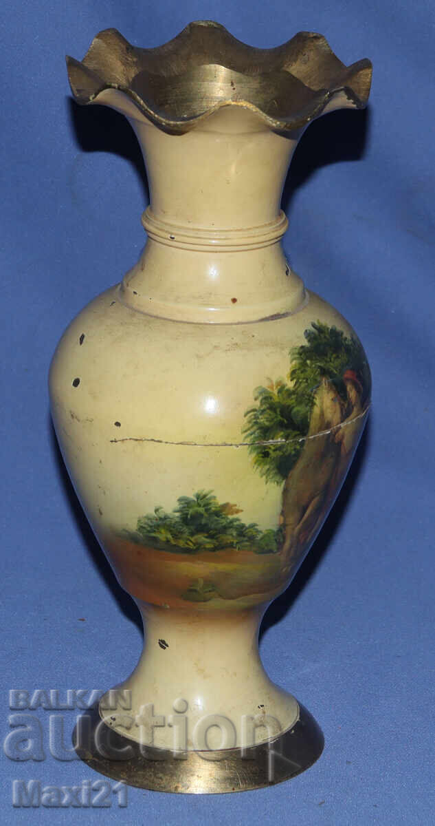 Доставка на Винтидж  ръчно рисувана месингова ваза