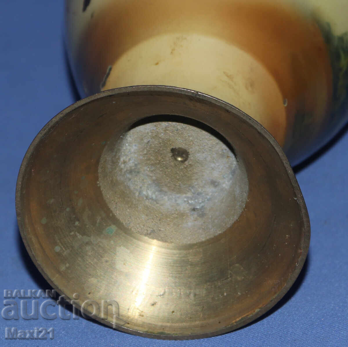 Винтидж  ръчно рисувана месингова ваза - 5