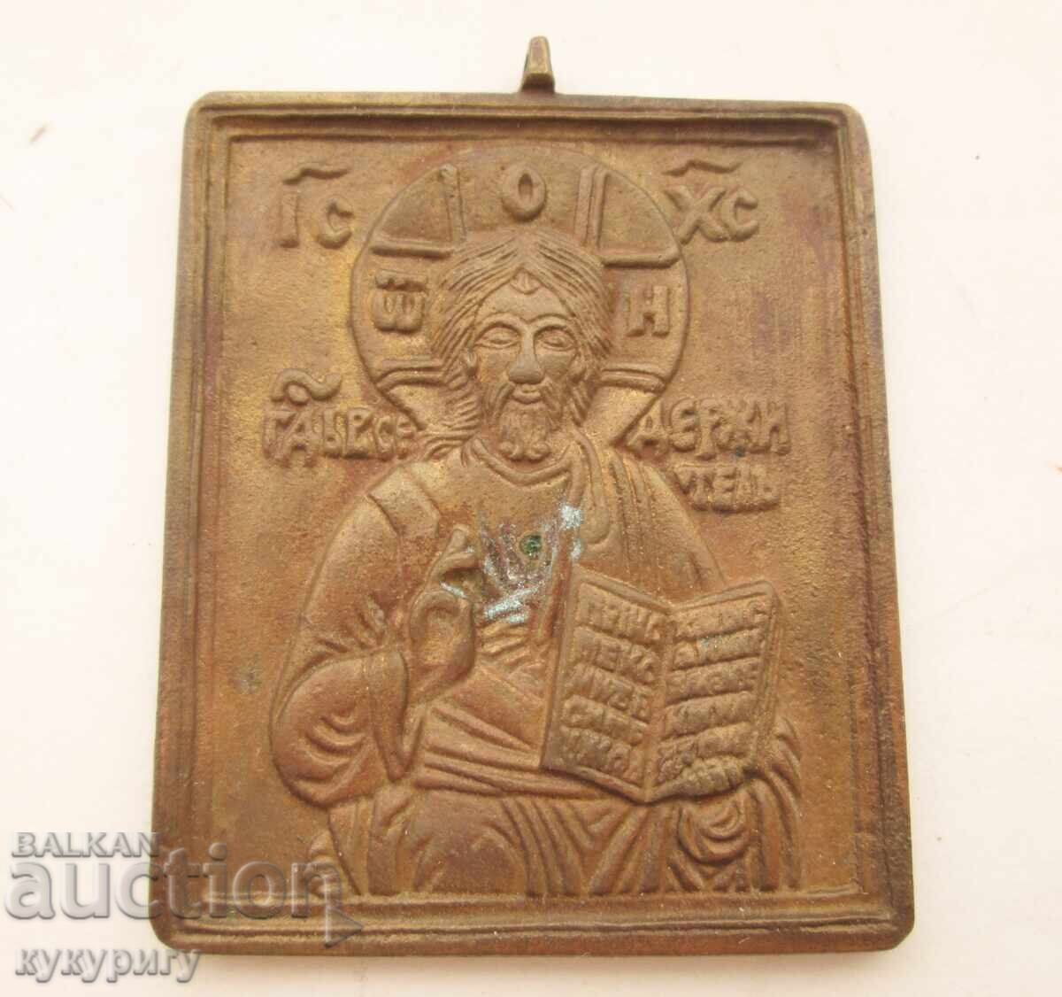 Old small bronze icon of Jesus Christ medallion Old small bronze icon of Jesus Christ medallion