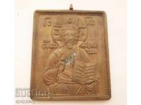 Veche mică iconiță de bronz cu Isus Hristos, medalion