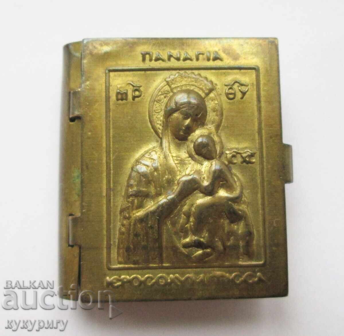 Παλαιό κουτί-κειμηλιάριο με εικόνα της Παναγίας με τον Χριστό