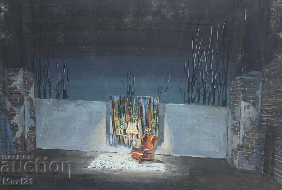 Pictură guașă scenografie interior - 5