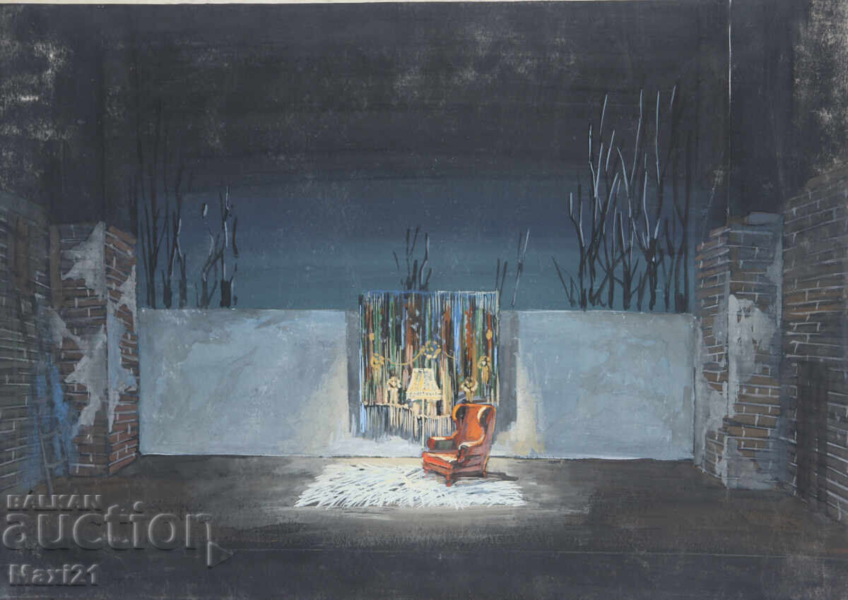 Pictură guașă scenografie interior