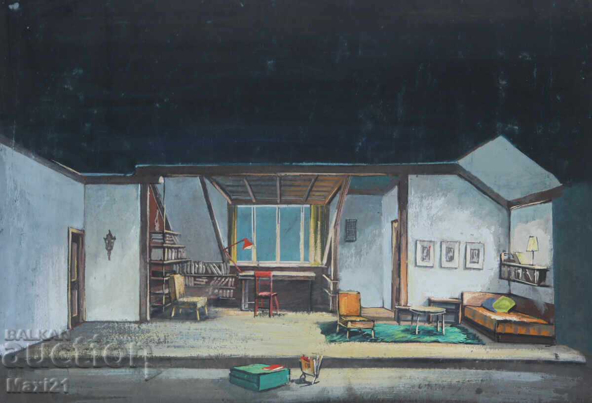 Gouache painting, scenography, interior with price 200.00 BGN | € 102.26