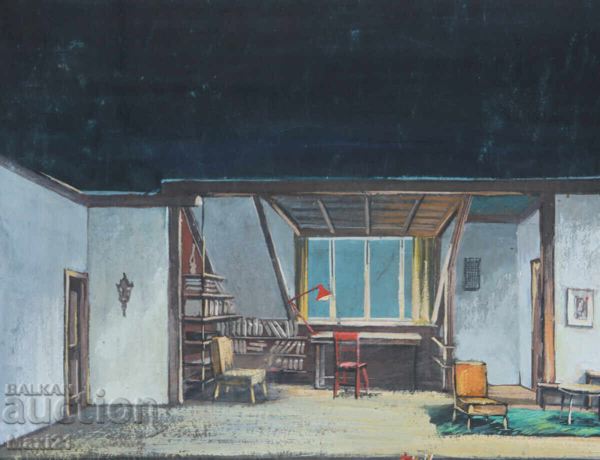 Delivery of Gouache painting, scenography, interior