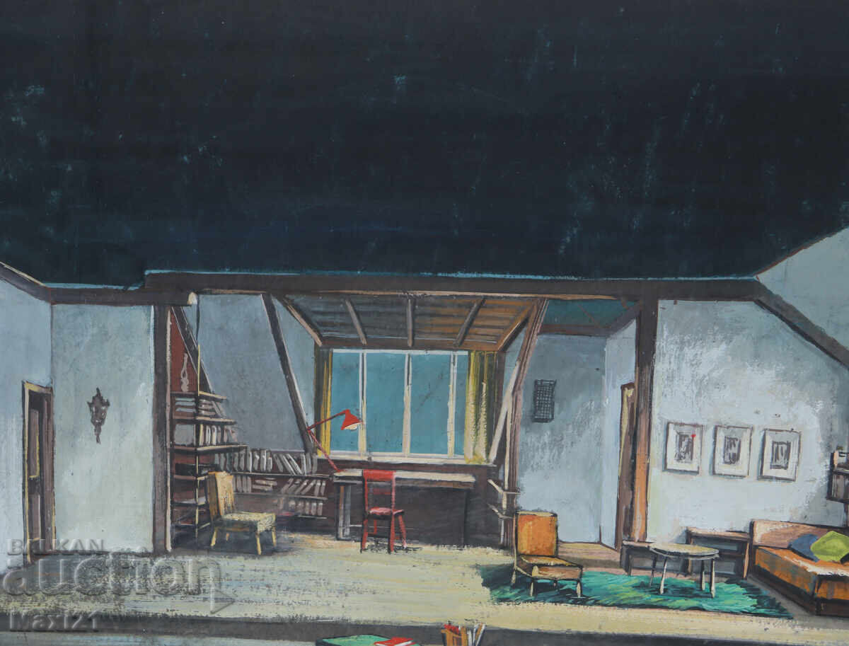 Gouache painting, scenography, interior - 6
