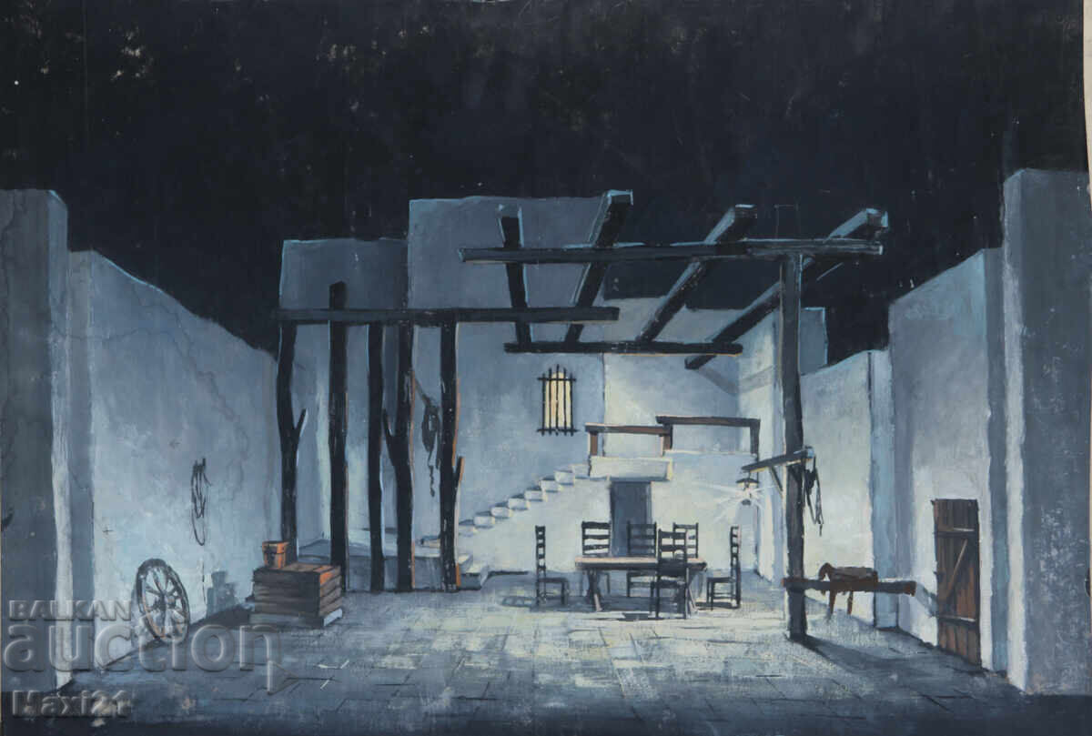 Pictură guașă scenografie interior