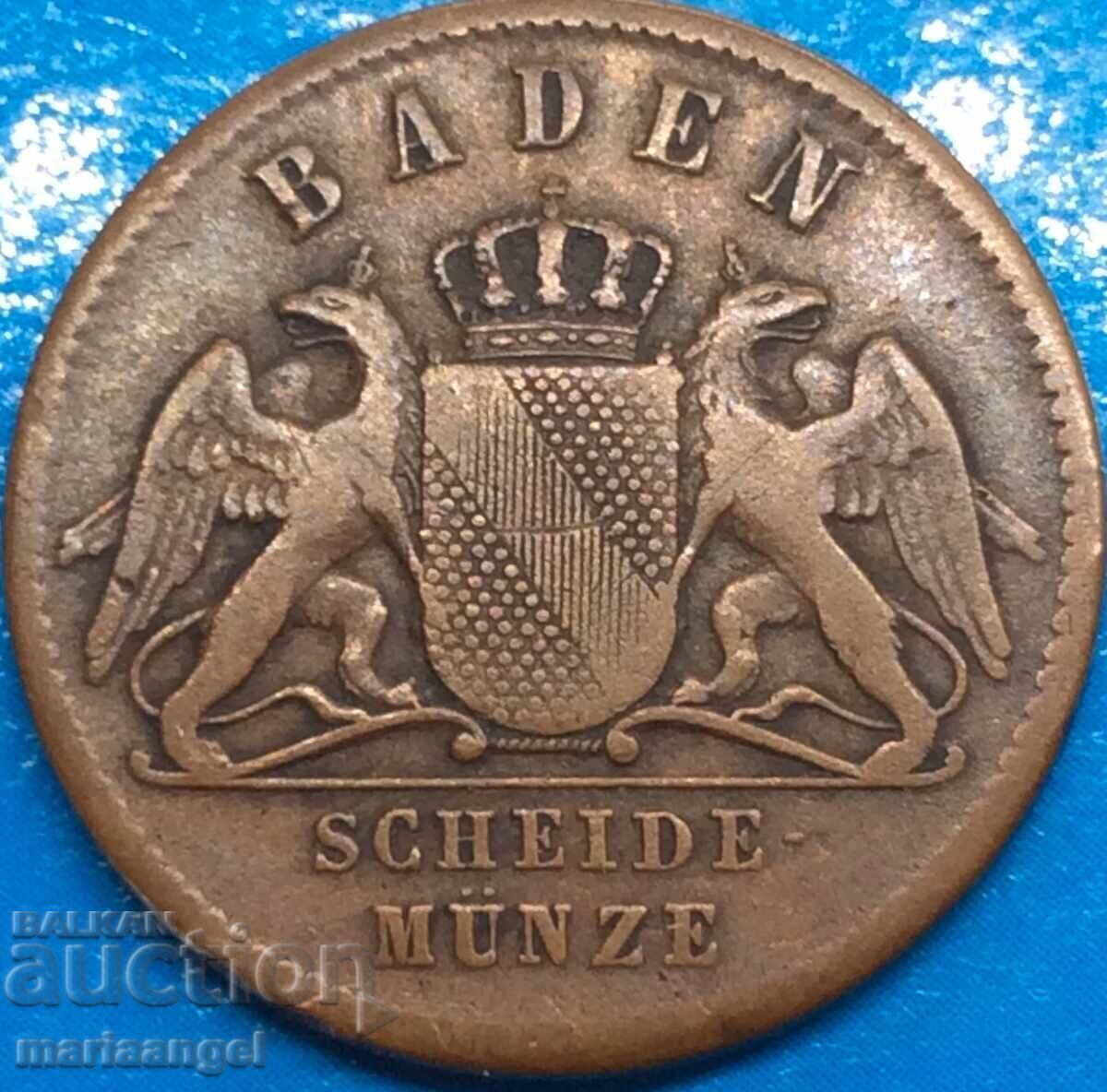 1 Kreuzer 1859 Baden Germany copper - 5