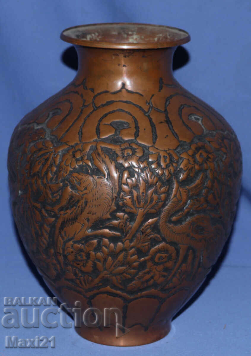 Old copper vase with floral motifs with price 200.00 BGN | € 102.26
