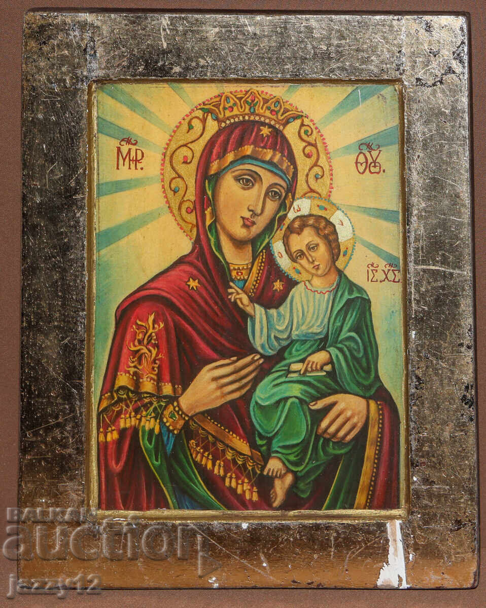 Icoană ortodoxă în tempera a Maicii Domnului cu Pruncul Icoană ortodoxă în tempera a Maicii Domnului cu Pruncul