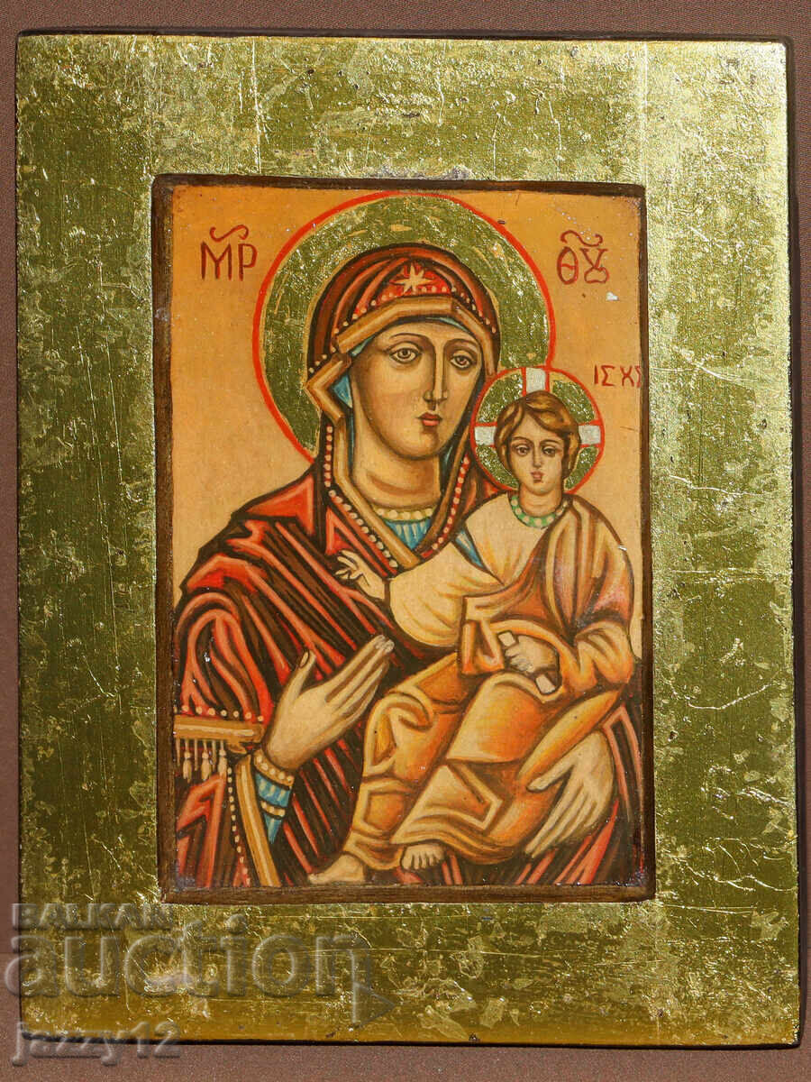 Icoană ortodoxă în tempera a Maicii Domnului cu Pruncul Icoană ortodoxă în tempera a Maicii Domnului cu Pruncul