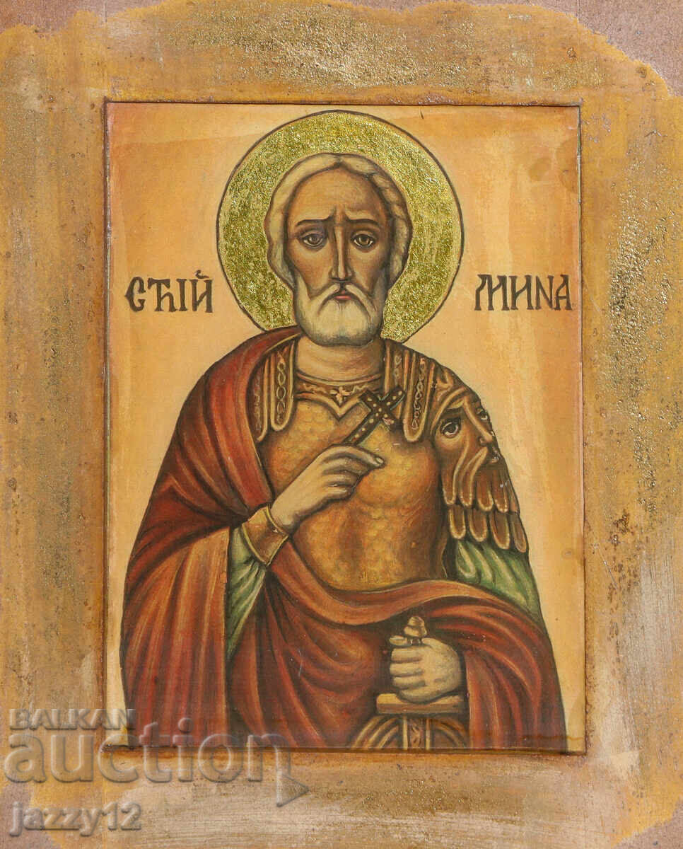 Ορθόδοξη εικόνα τέμπερα Άγιος Μηνάς με τιμή 130.00 BGN | € 66.47