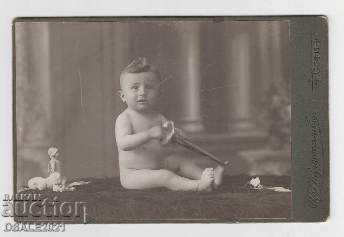 Boy with toys 1914 Iv. KARASTOYANOV - SOFIA photo cardboard