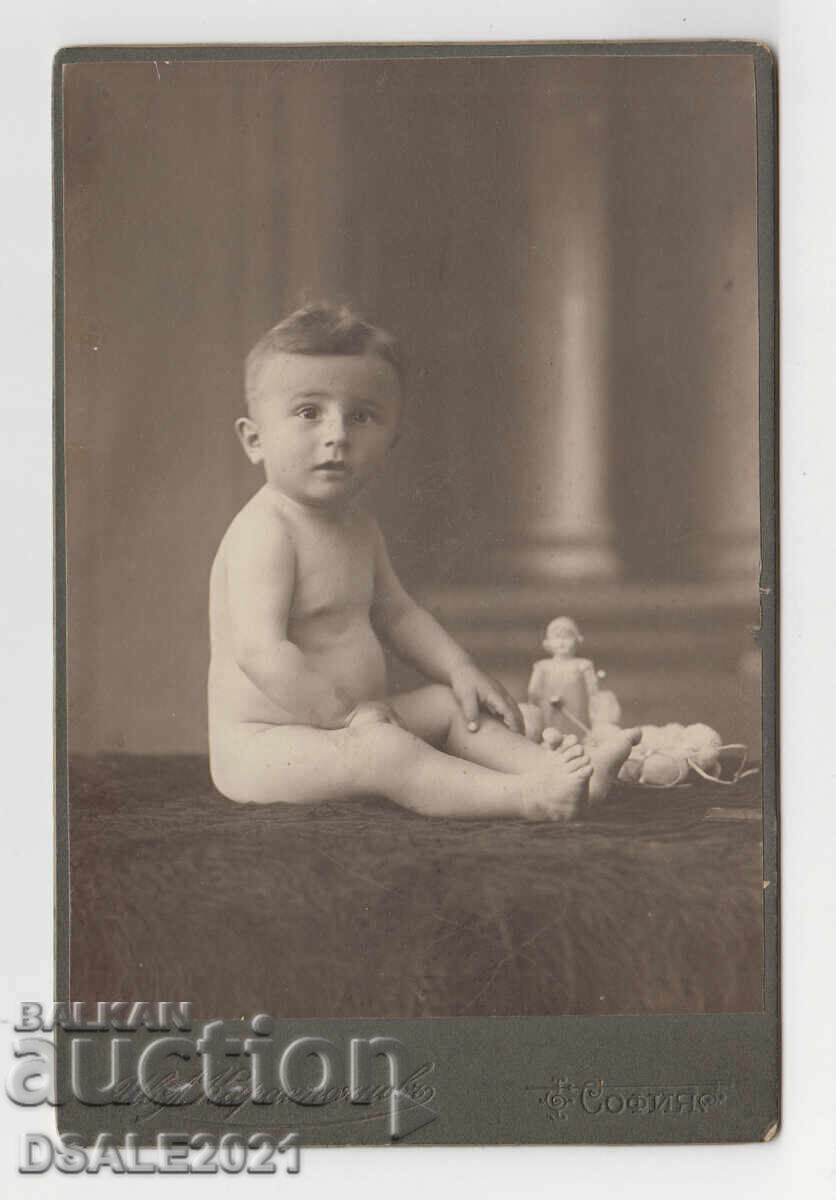 Αγόρι με παιχνίδια 1914 Ιβ. ΚΑΡΑΓΙΑΝΝΗΣ - ΣΟΦΙΑ φωτογραφία χαρτόνι