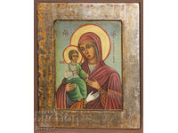 Icoană ortodoxă în tempera a Maicii Domnului cu Pruncul
