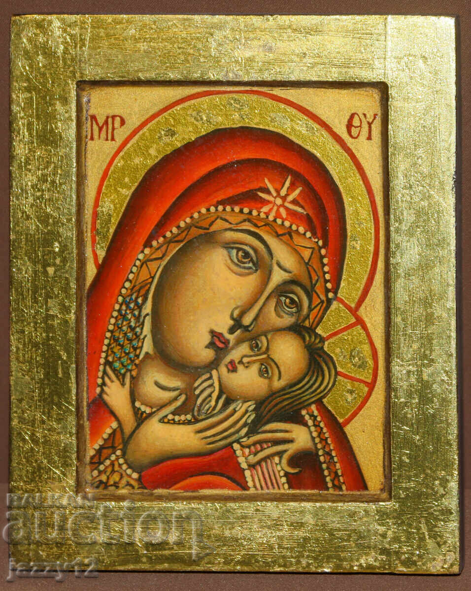 Православна икона темпера Богородица Елеуса с цена 130.00 лв. | € 66.47