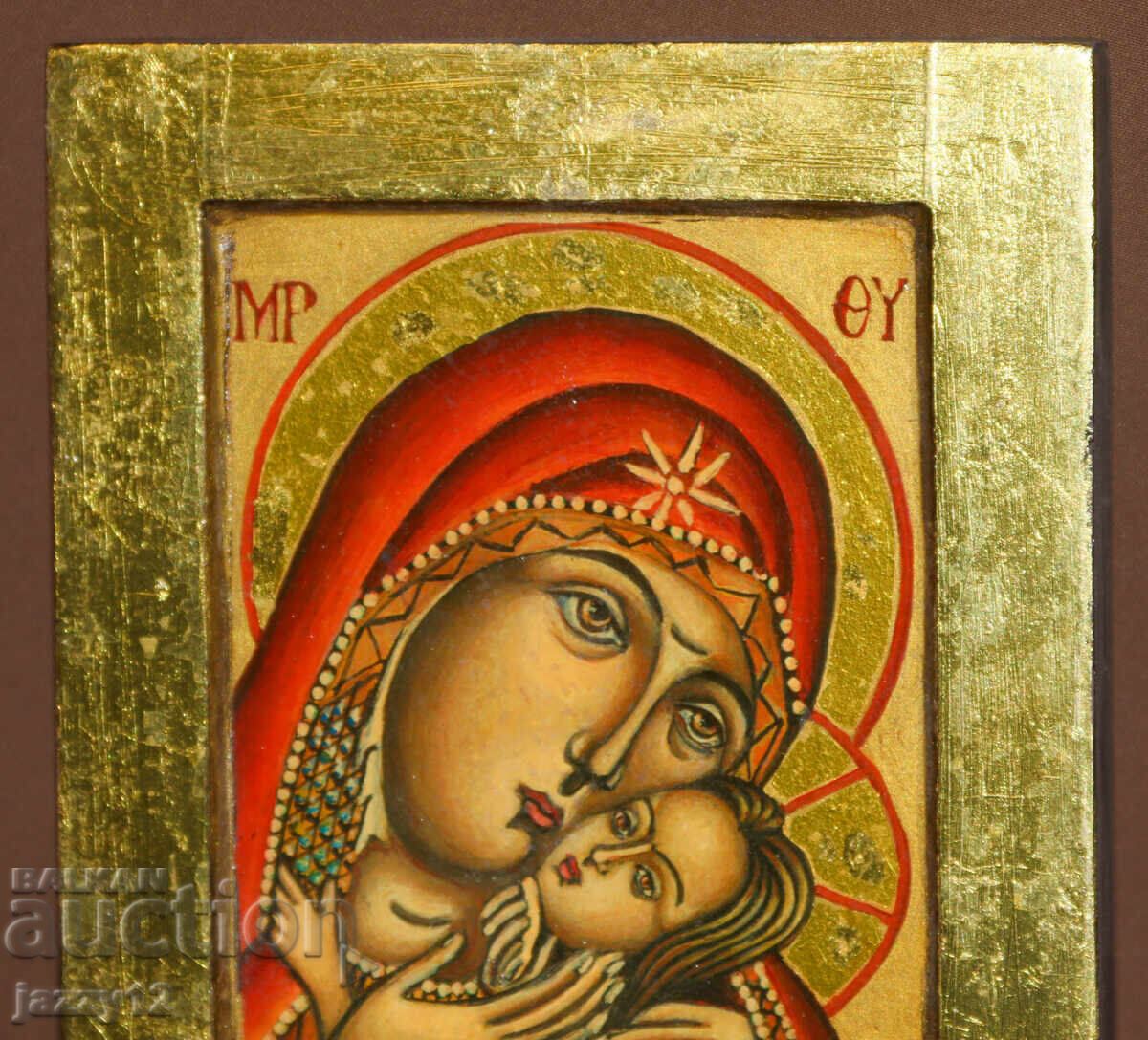 Аукцион Православна икона темпера Богородица Елеуса