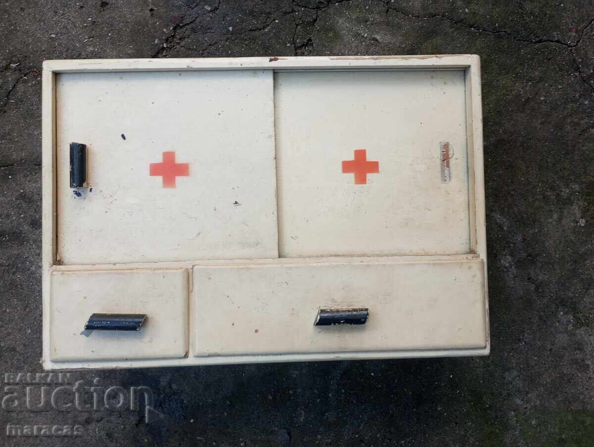 Old wooden first aid kit