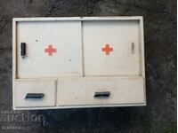 Old wooden first aid kit