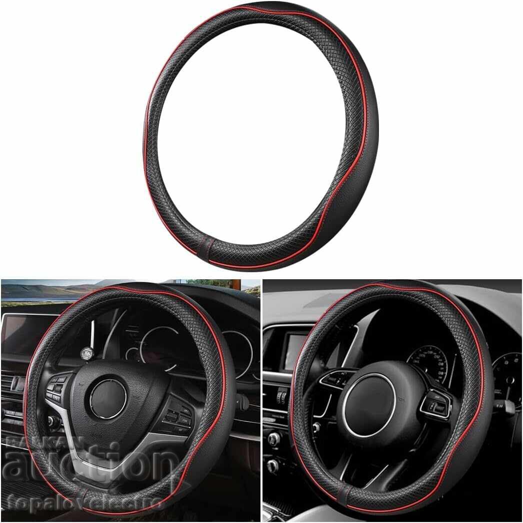 NEW! Universal Leather Steering Wheel Cover 37-38 cm - Black and