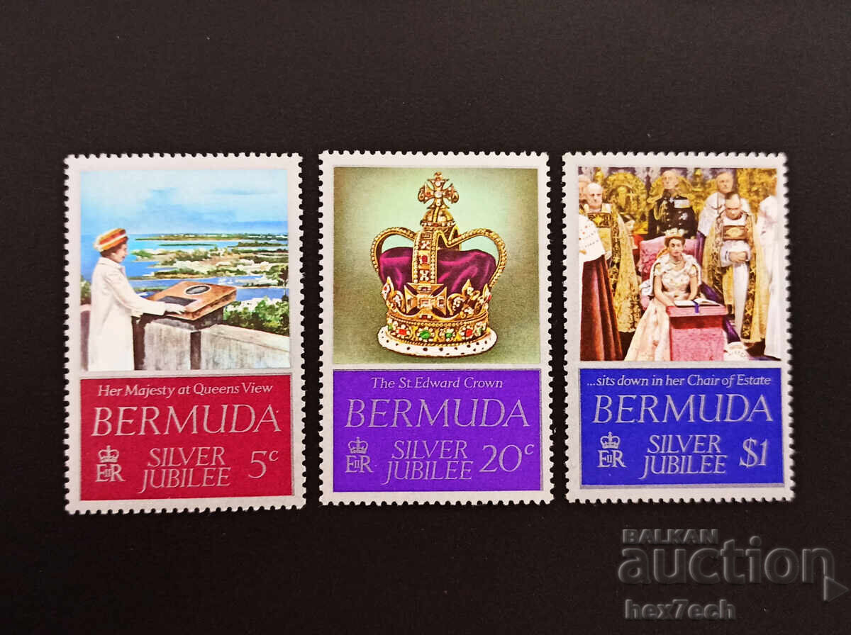Бермуда 1977 5, 20 цента и 1 долар Сребърен Юбилей Бермуда 1977 5, 20 цента и 1 долар Сребърен Юбилей