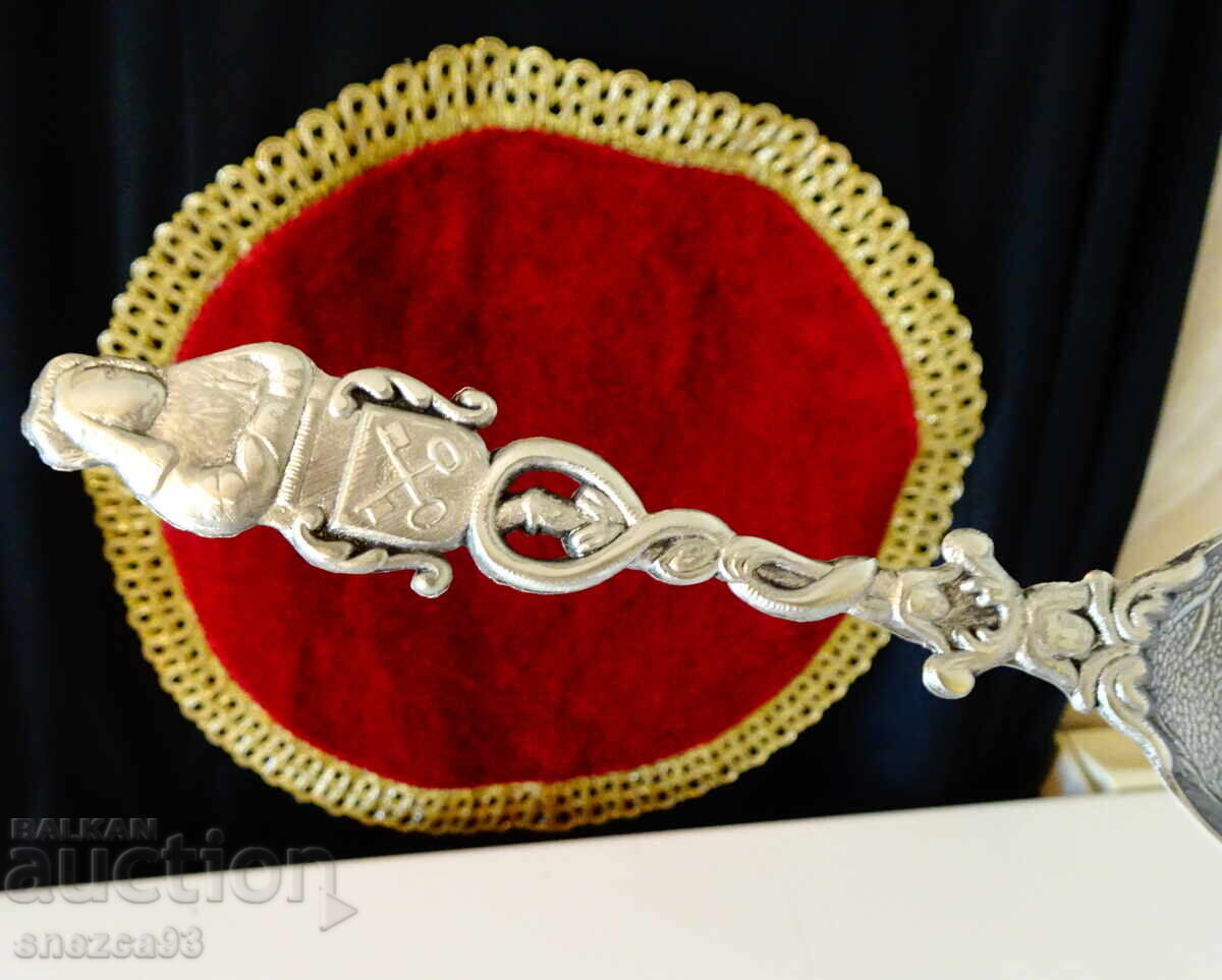 Pewter spoon for a pewter wedding with family symbols with price 45.00 BGN | € 23.01