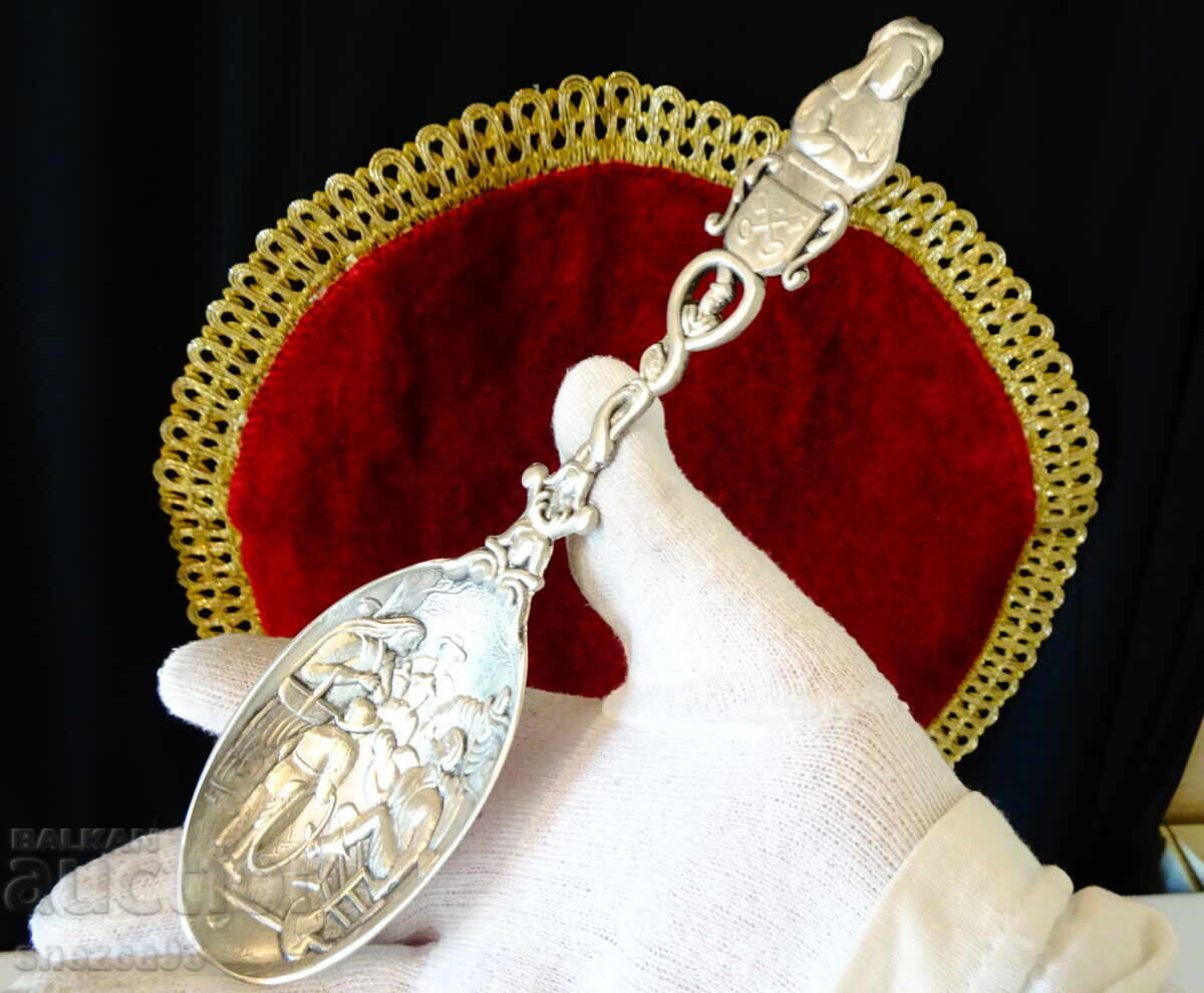 Pewter spoon for a pewter wedding with family symbols