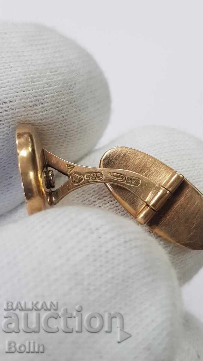 Παράδοση Υπέροχα χρυσά μανικετόκουμπα με διαμάντια και φίλντισι Ευρώπη 14 καρατίων