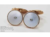 Minunate butoni de aur cu diamante și sidef Europa 14 carate