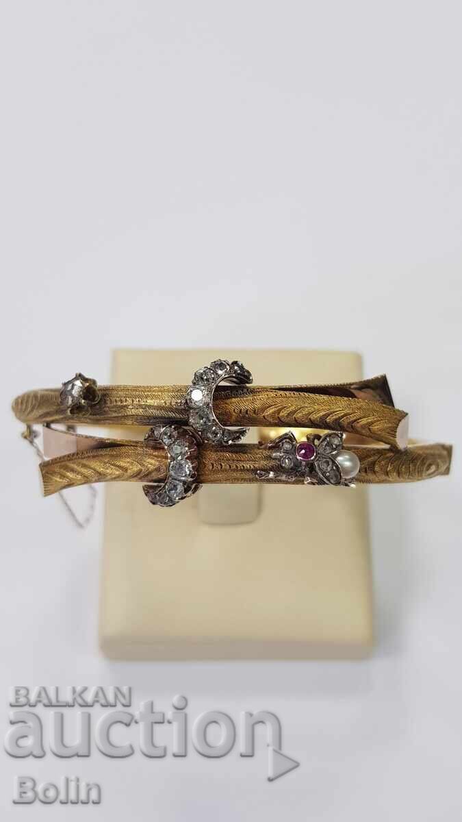Уникална Викторианска златна гривна с рубин и диаманти 19 в. с цена 5600.00 лв. | € 2863.23 Уникална Викторианска златна гривна с рубин и диаманти 19 в. с цена 5600.00 лв. | € 2863.23
