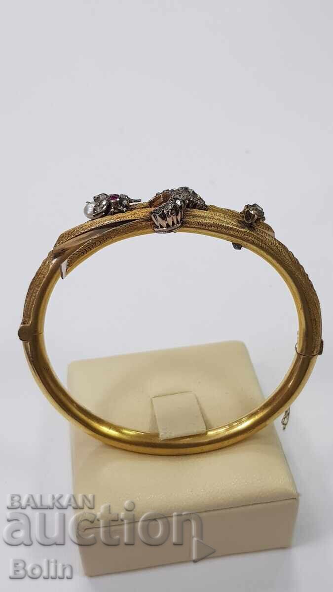 Уникална Викторианска златна гривна с рубин и диаманти 19 в. - 6 Уникална Викторианска златна гривна с рубин и диаманти 19 в. - 6