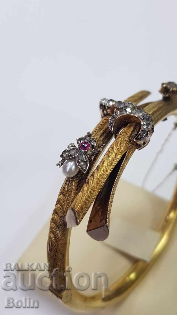 Unique Victorian Gold Bracelet with Ruby and Diamonds 19th c