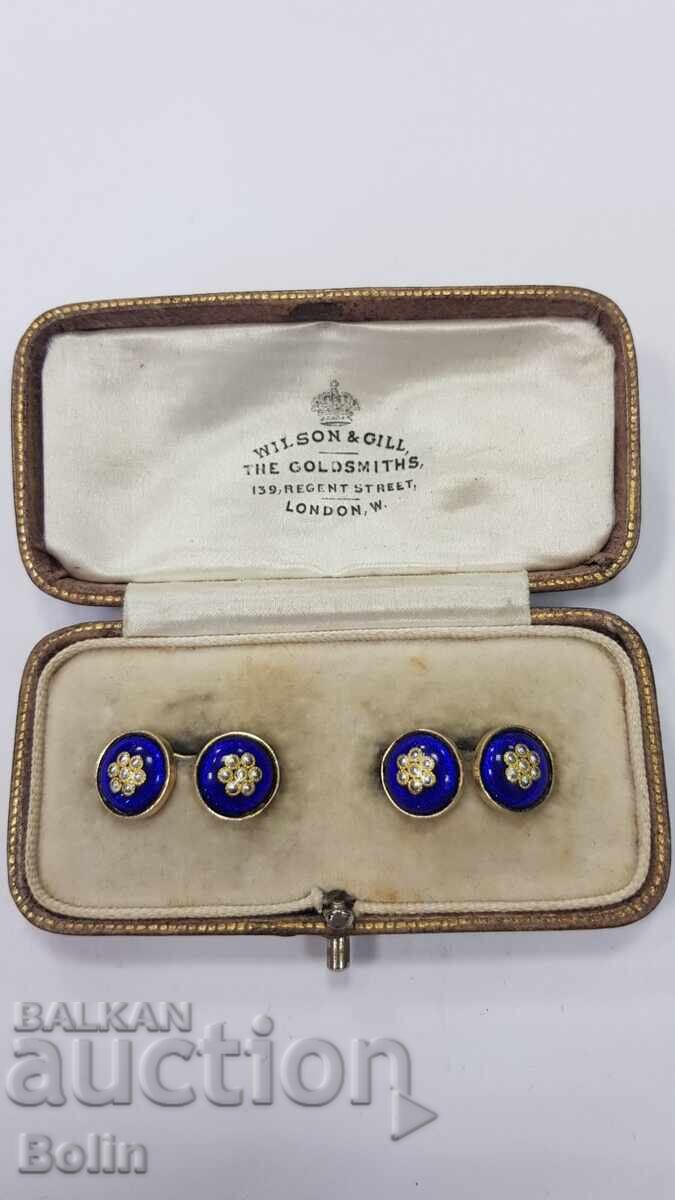 Όμορφα ασημένια επιχρυσωμένα μανικετόκουμπα με σμάλτο LONDON 1900-1920 με τιμή 320.00 BGN | € 163.61