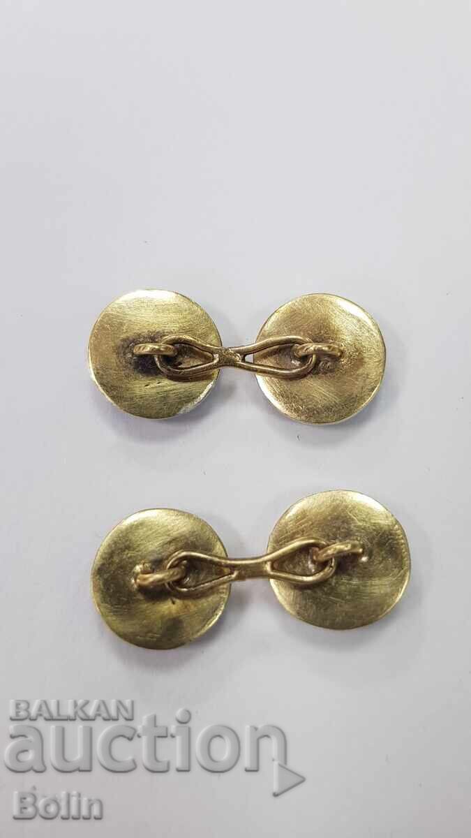 Όμορφα ασημένια επιχρυσωμένα μανικετόκουμπα με σμάλτο LONDON 1900-1920 - 5