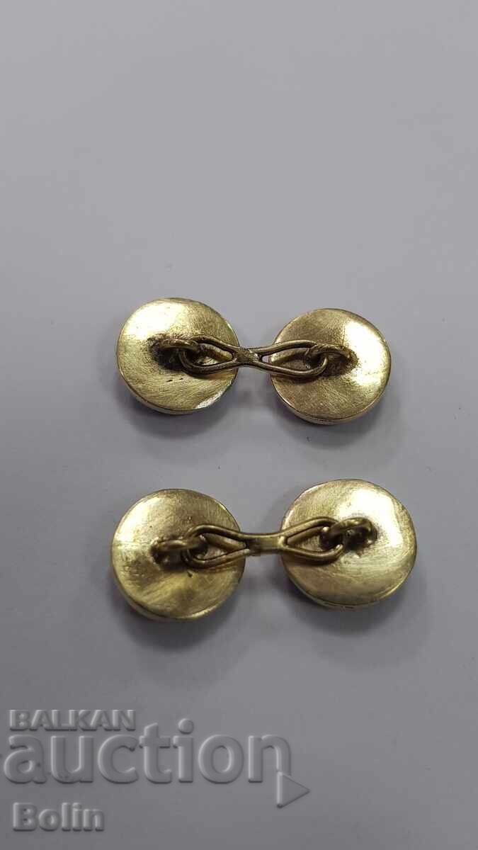 Όμορφα ασημένια επιχρυσωμένα μανικετόκουμπα με σμάλτο LONDON 1900-1920 - 6