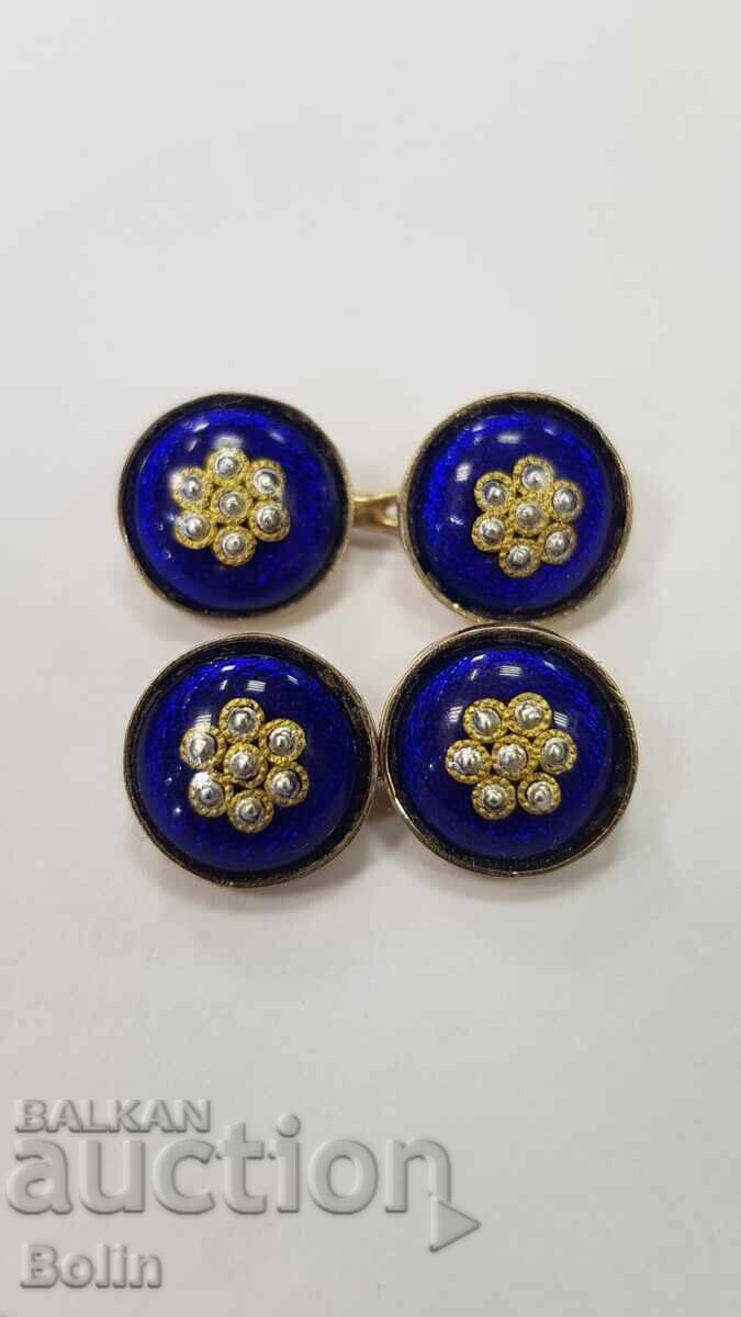 Όμορφα ασημένια επιχρυσωμένα μανικετόκουμπα με σμάλτο LONDON 1900-1920