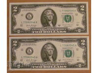 2 DOLLARS 2017, USA - 2 consecutive numbers - UNC
