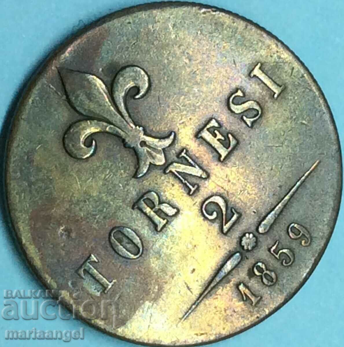 2 Tornesi 1859 Ιταλία Φραγκίσκος Β' (1859-1860) - 5