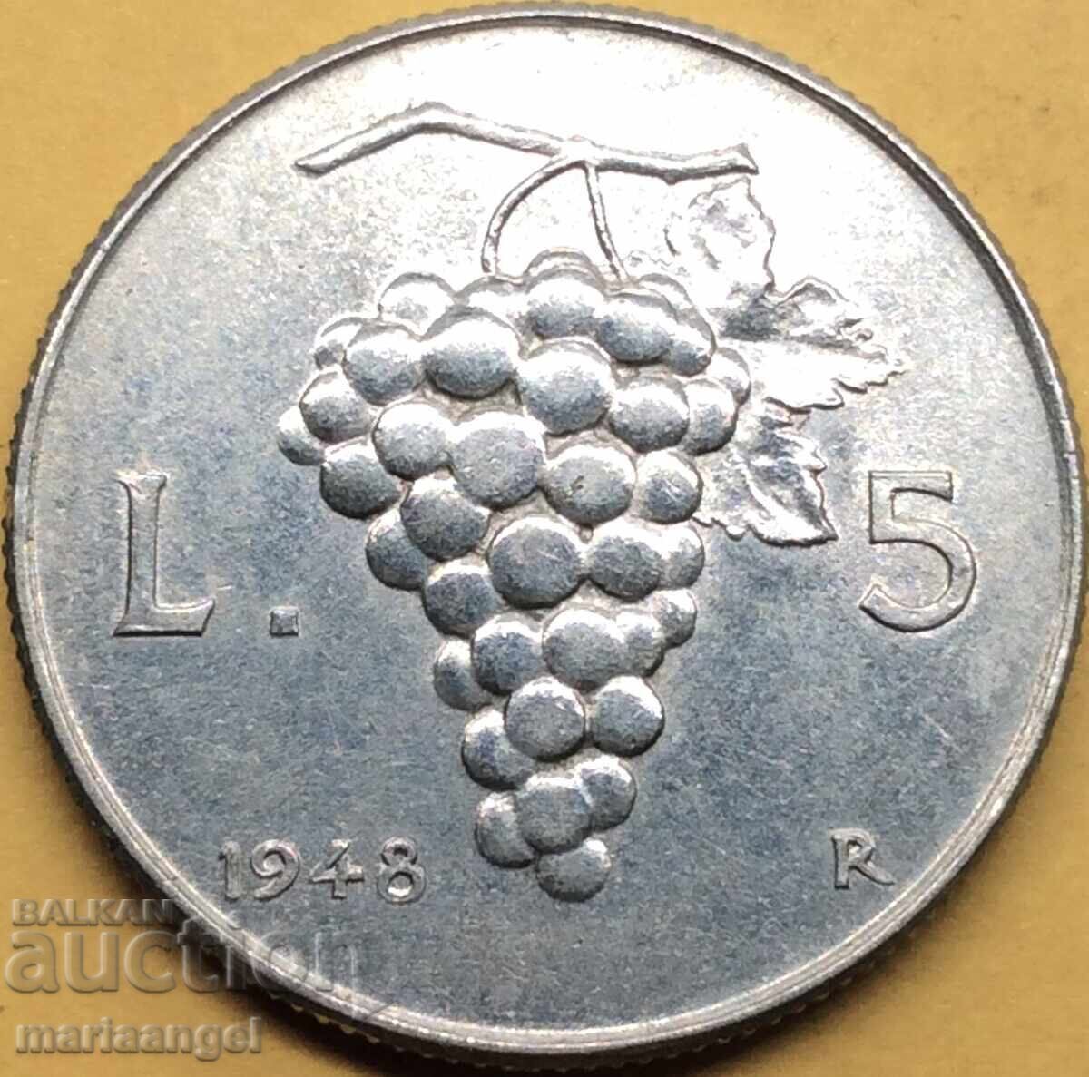 5 Lire 1948 Italia cu preț 6.00 BGN | € 3.07