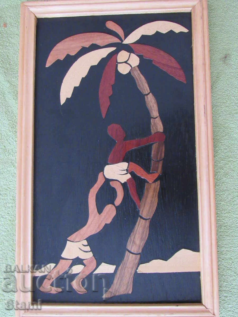 Sus pe palmier - pictură pe coajă de banană - 2 cu preț 75.00 BGN | € 38.35 Sus pe palmier - pictură pe coajă de banană - 2 cu preț 75.00 BGN | € 38.35