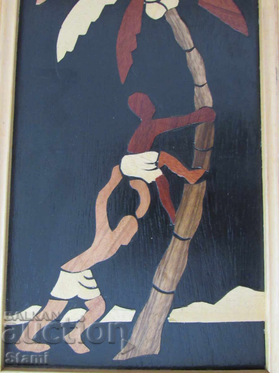 Licitație Sus pe palmier - pictură pe coajă de banană - 2 Licitație Sus pe palmier - pictură pe coajă de banană - 2