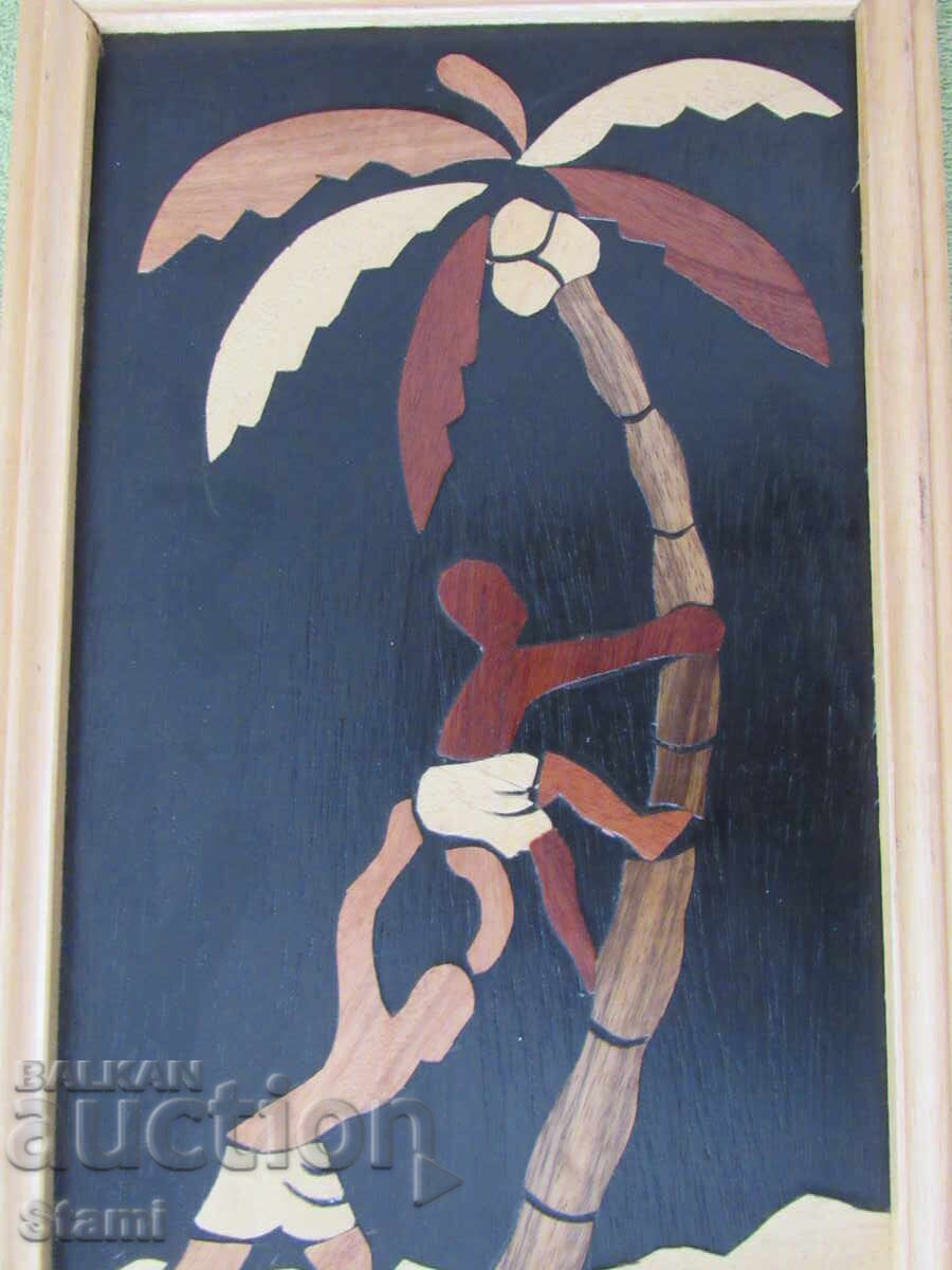 Livrarea Sus pe palmier - pictură pe coajă de banană - 2 Livrarea Sus pe palmier - pictură pe coajă de banană - 2