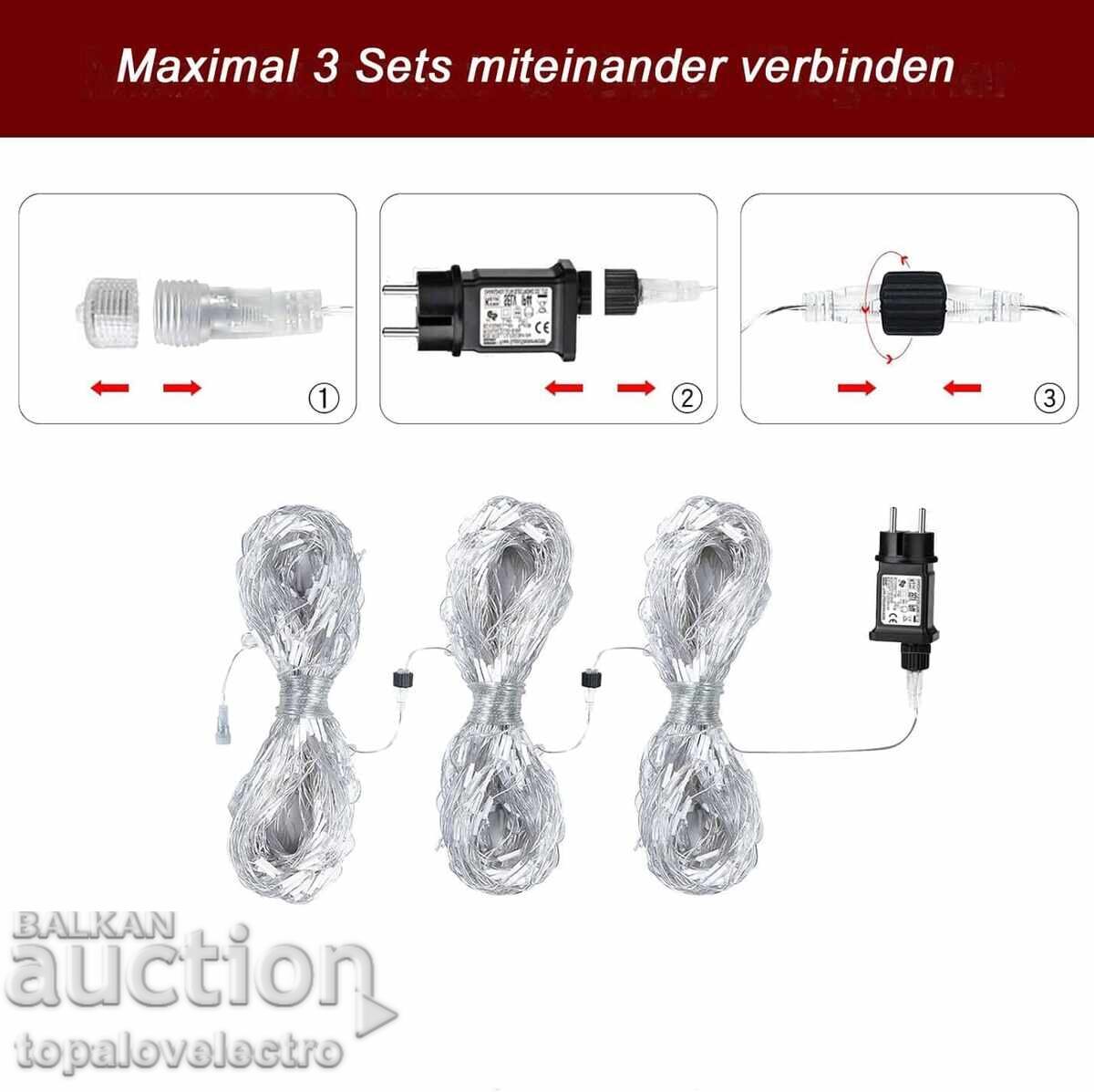 NEW! LED light net, 2 pieces x 3x2 m, 200 lights, 8 modes - 6