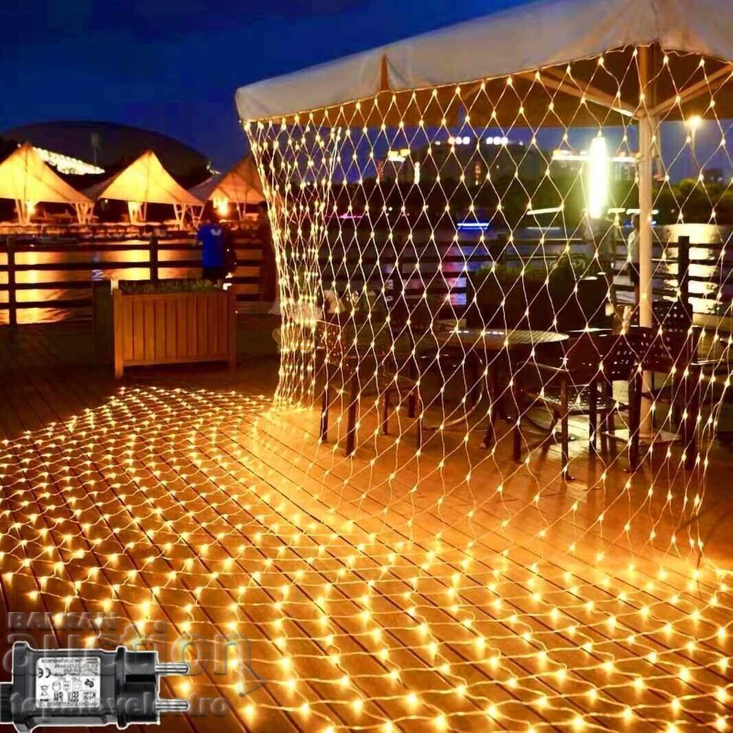 NEW! LED light net, 2 pieces x 3x2 m, 200 lights, 8 modes