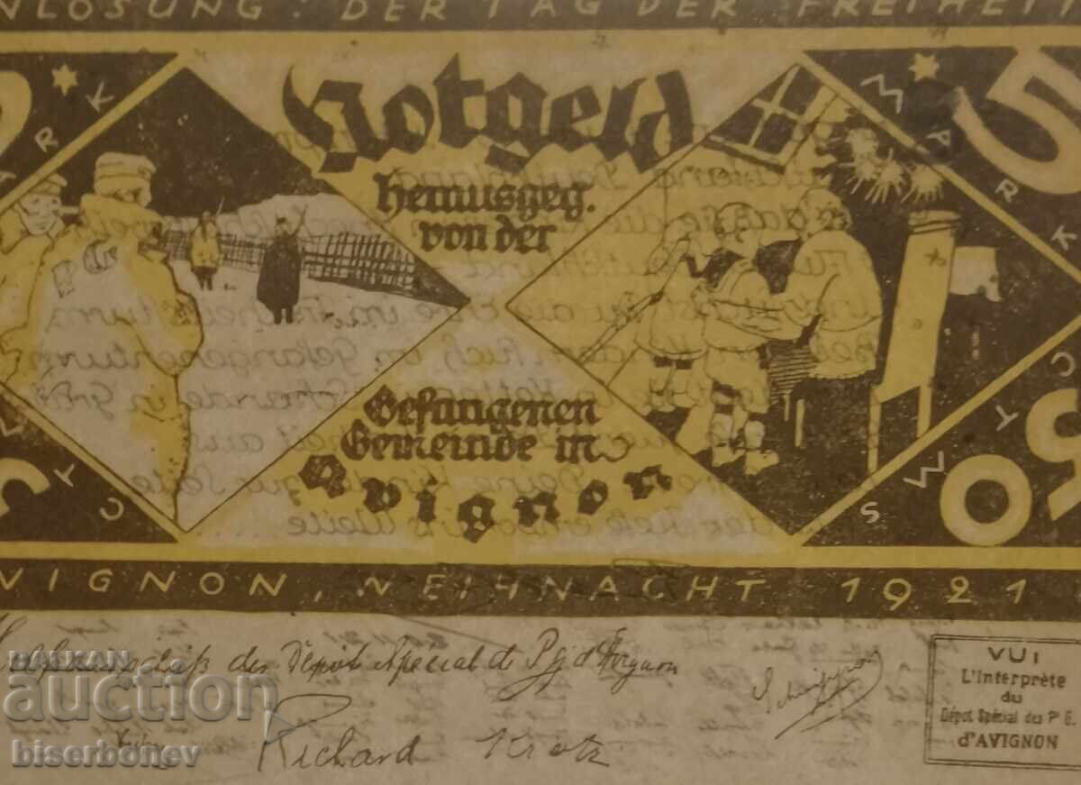 Δημοπρασία Στρατόπεδο αιχμαλώτων πολέμου Αβινιόν, Γαλλία, 5 μάρκα, 1921, UNC Δημοπρασία Στρατόπεδο αιχμαλώτων πολέμου Αβινιόν, Γαλλία, 5 μάρκα, 1921, UNC