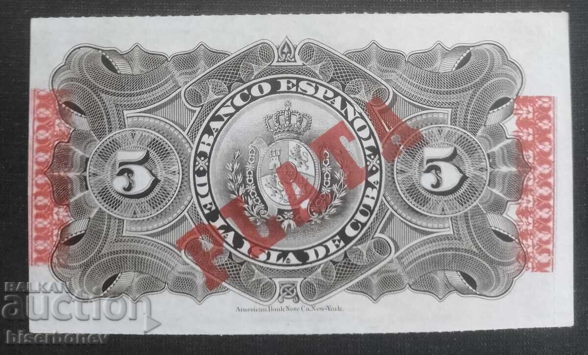 5 Pesetas Cuba 1896 UNC with price 68.00 BGN | € 34.77
