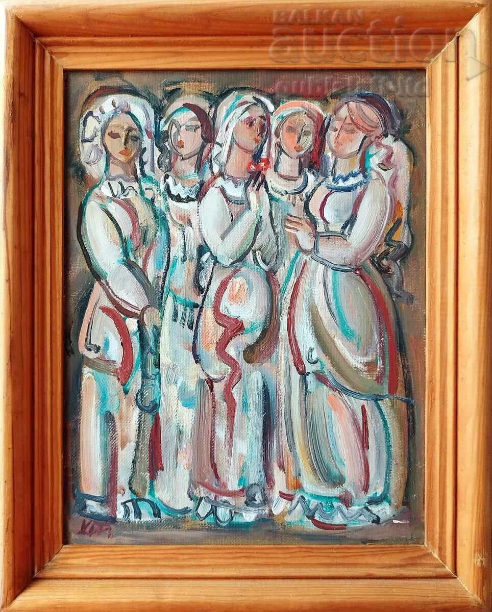 Ζωγραφική "Κορίτσια", τέχνη. Hristo Todorov (1935-2015)